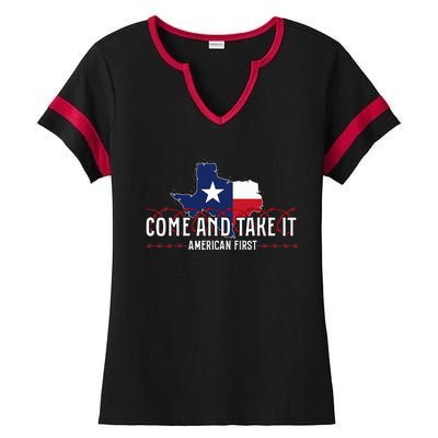 Come And Take It Razorwire Patriot Stand With Texas Ladies Halftime Notch Neck Tee