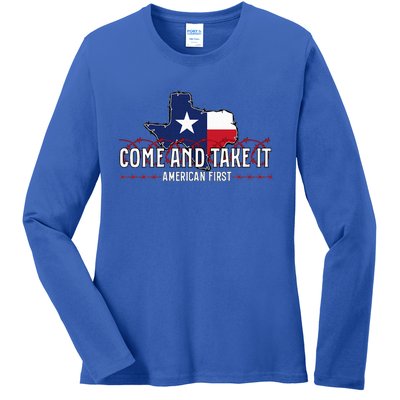 Come And Take It Razorwire Patriot Stand With Texas Ladies Long Sleeve Shirt