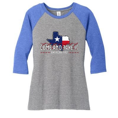 Come And Take It Razorwire Patriot Stand With Texas Women's Tri-Blend 3/4-Sleeve Raglan Shirt