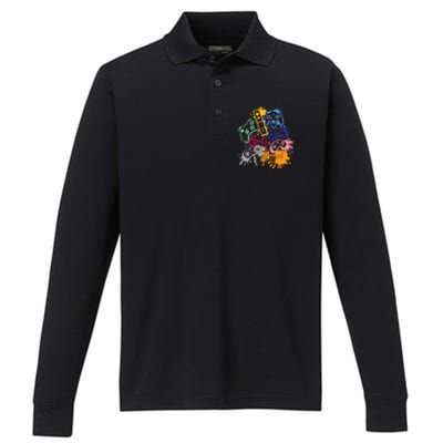 Control All The Things Video Games Controller Gamer Colorful Performance Long Sleeve Polo