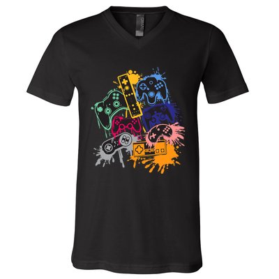 Control All The Things Video Games Controller Gamer Colorful V-Neck T-Shirt