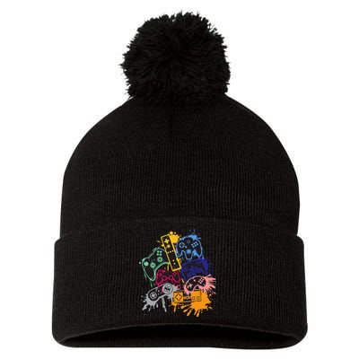 Control All The Things Video Game Controller Pom Pom 12in Knit Beanie