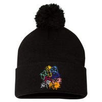 Control All The Things Video Game Controller Pom Pom 12in Knit Beanie