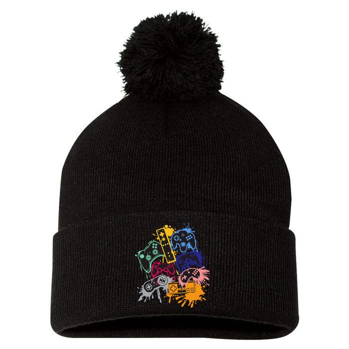 Control All The Things Video Game Controller Pom Pom 12in Knit Beanie
