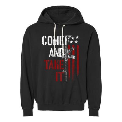 Come And Take It Gun Rights Ar 15 American Flag Garment-Dyed Fleece Hoodie