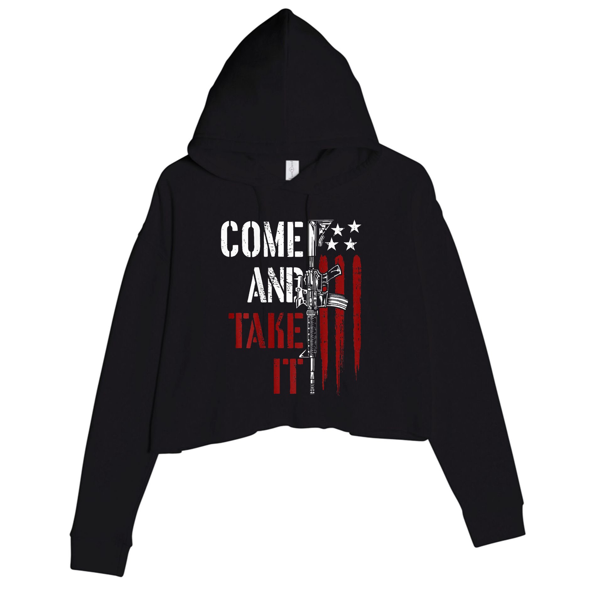 Come And Take It Gun Rights Ar 15 American Flag Crop Fleece Hoodie