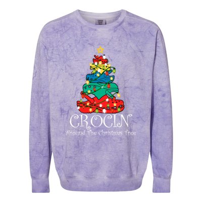 Crocin Around The Christmas Tree Funny Xmas Christmas Pajama Colorblast Crewneck Sweatshirt