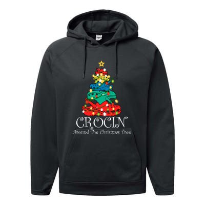 Crocin Around The Christmas Tree Funny Xmas Christmas Pajama Performance Fleece Hoodie