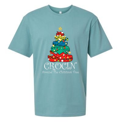 Crocin Around The Christmas Tree Funny Xmas Christmas Pajama Sueded Cloud Jersey T-Shirt