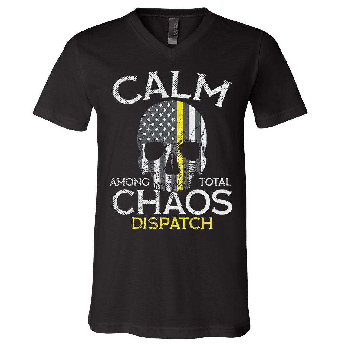Calm Among Total Chaos 911 Dispatcher Us Flag V-Neck T-Shirt