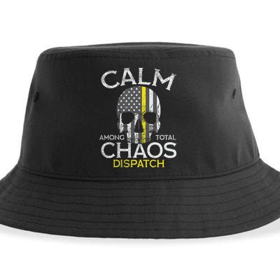 Calm Among Total Chaos 911 Dispatcher Us Flag Sustainable Bucket Hat