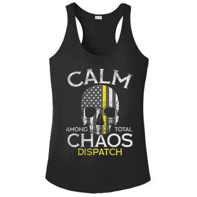 Calm Among Total Chaos 911 Dispatcher Us Flag Ladies PosiCharge Competitor Racerback Tank