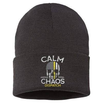 Calm Among Total Chaos 911 Dispatcher Us Flag Sustainable Knit Beanie