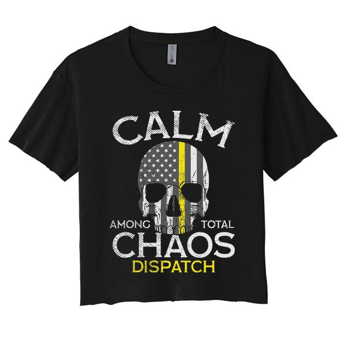 Calm Among Total Chaos 911 Dispatcher Us Flag Women's Crop Top Tee
