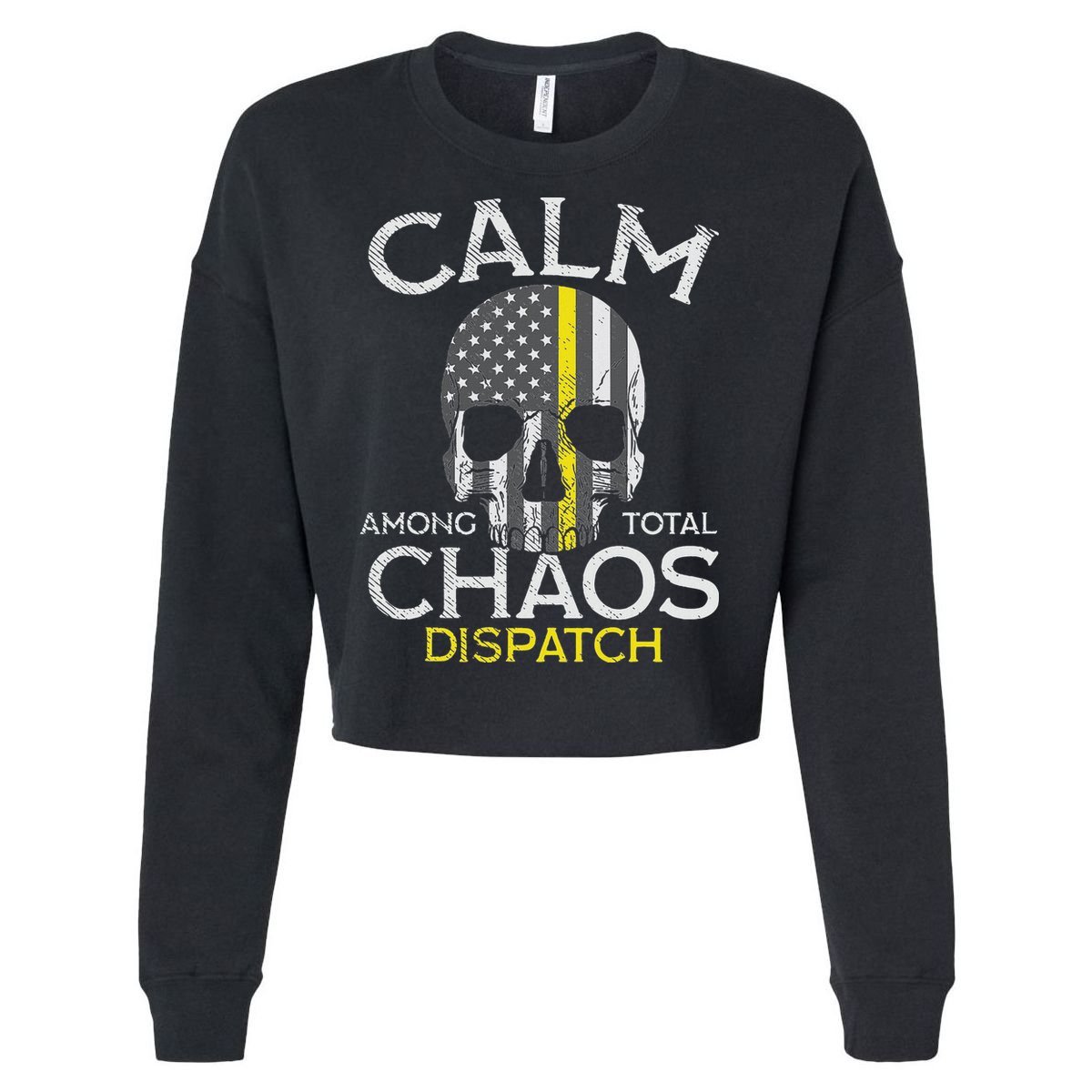 Calm Among Total Chaos 911 Dispatcher Us Flag Cropped Pullover Crew