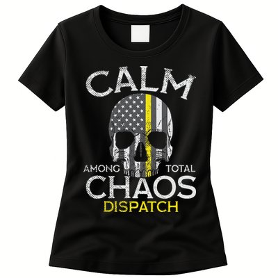 Calm Among Total Chaos 911 Dispatcher Us Flag Womens T-Shirt