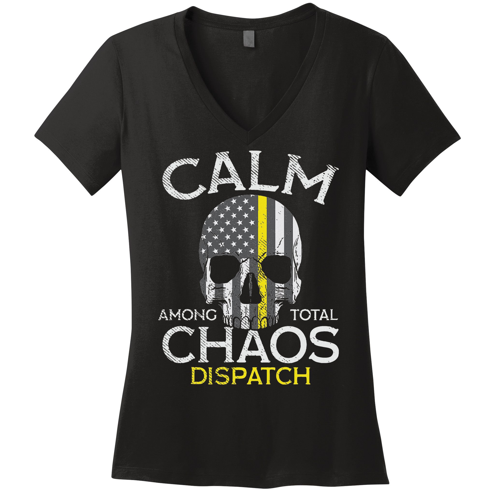 Calm Among Total Chaos 911 Dispatcher Us Flag Women's V-Neck T-Shirt