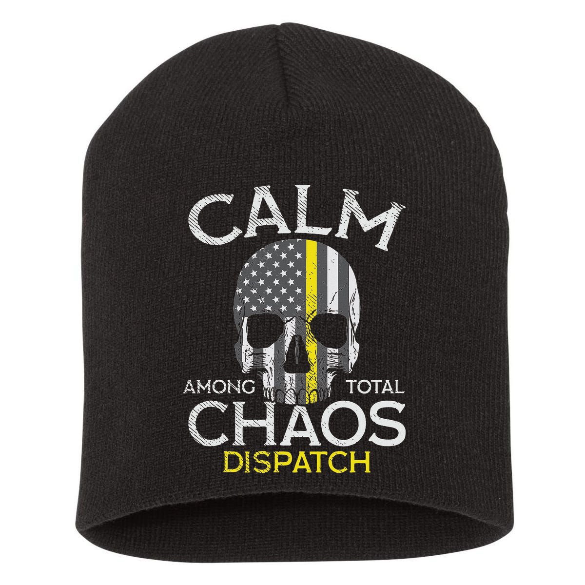 Calm Among Total Chaos 911 Dispatcher Us Flag Short Acrylic Beanie