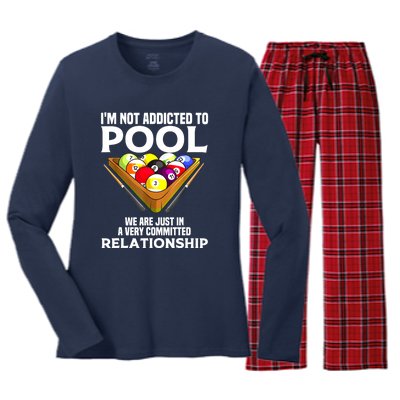 Cool Addicted To Billiards Funny Pool Player Gift Women's Long Sleeve Flannel Pajama Set 