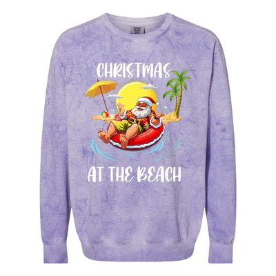 Christmas At The Beach Santa Summer Vacation Beach In July Colorblast Crewneck Sweatshirt