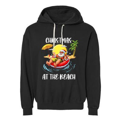 Christmas At The Beach Santa Summer Vacation Beach In July Garment-Dyed Fleece Hoodie