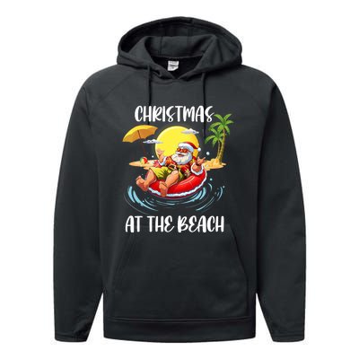 Christmas At The Beach Santa Summer Vacation Beach In July Performance Fleece Hoodie