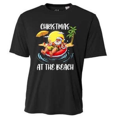 Christmas At The Beach Santa Summer Vacation Beach In July Cooling Performance Crew T-Shirt