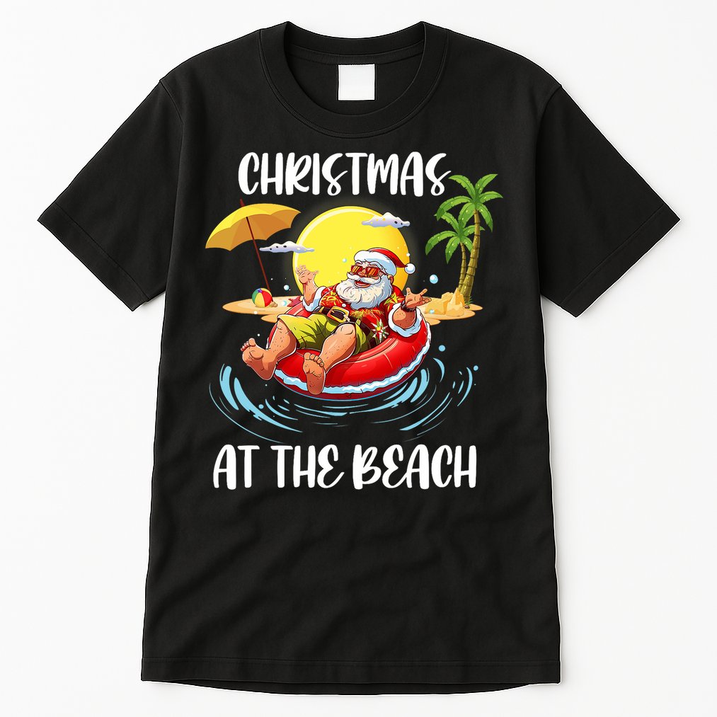 Christmas At The Beach Santa Summer Vacation Beach In July Tall T-Shirt