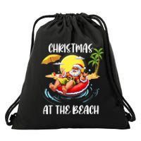 Christmas At The Beach Santa Summer Vacation Beach In July Drawstring Bag