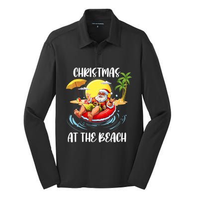 Christmas At The Beach Santa Summer Vacation Beach In July Silk Touch Performance Long Sleeve Polo