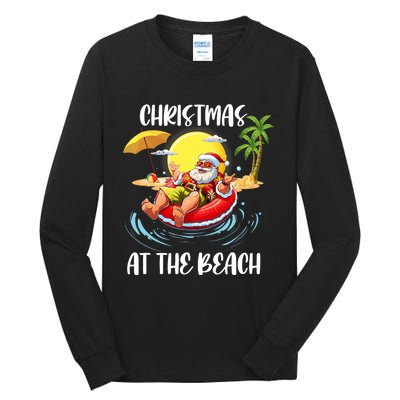 Christmas At The Beach Santa Summer Vacation Beach In July Tall Long Sleeve T-Shirt