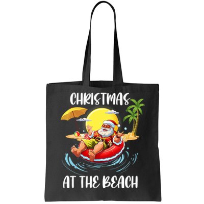 Christmas At The Beach Santa Summer Vacation Beach In July Tote Bag