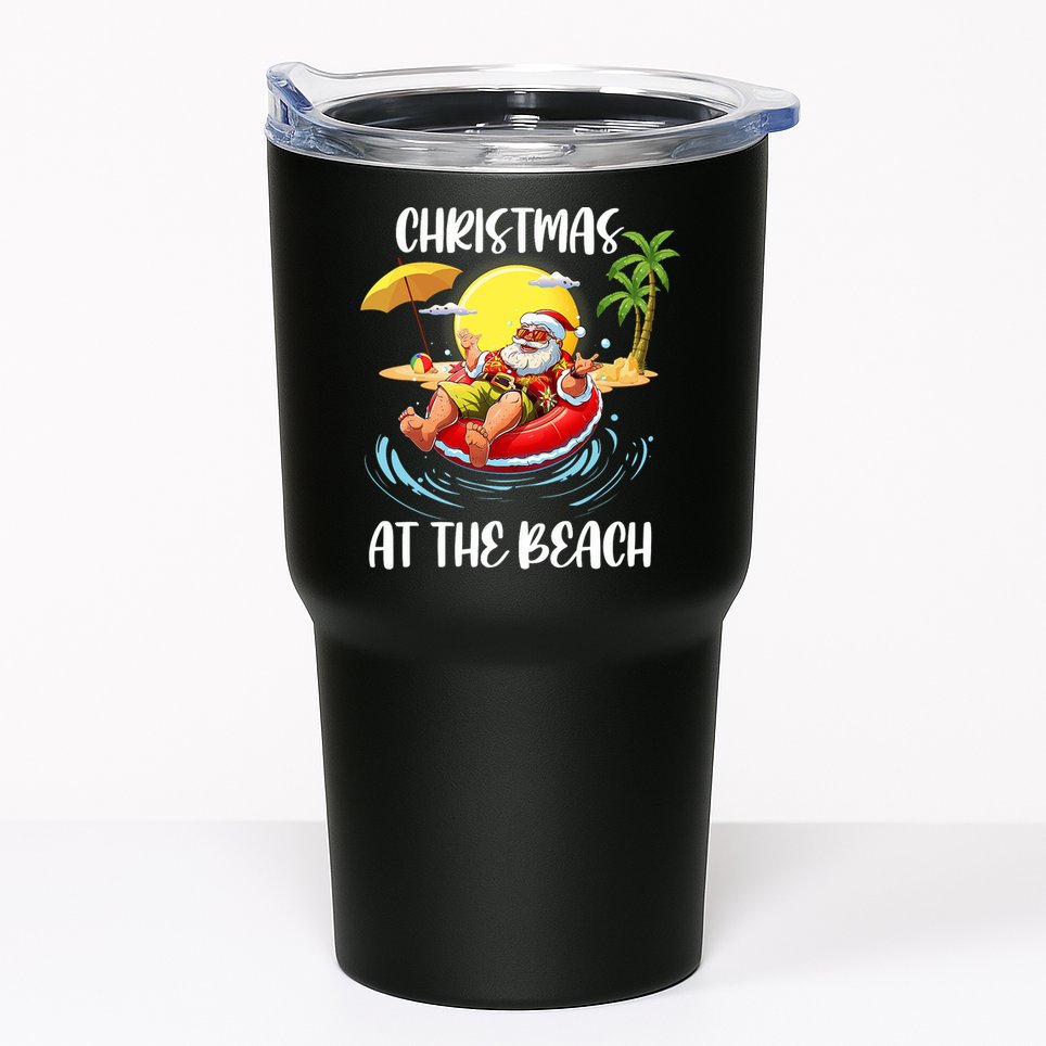 Christmas At The Beach Santa Summer Vacation Beach In July Tumbler