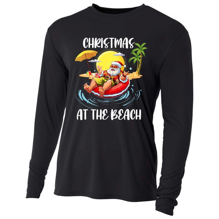 Christmas At The Beach Santa Summer Vacation Beach In July Cooling Performance Long Sleeve Crew