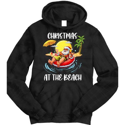 Christmas At The Beach Santa Summer Vacation Beach In July Tie Dye Hoodie