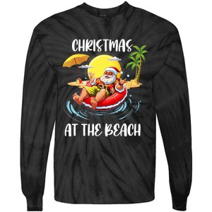 Christmas At The Beach Santa Summer Vacation Beach In July Tie-Dye Long Sleeve Shirt