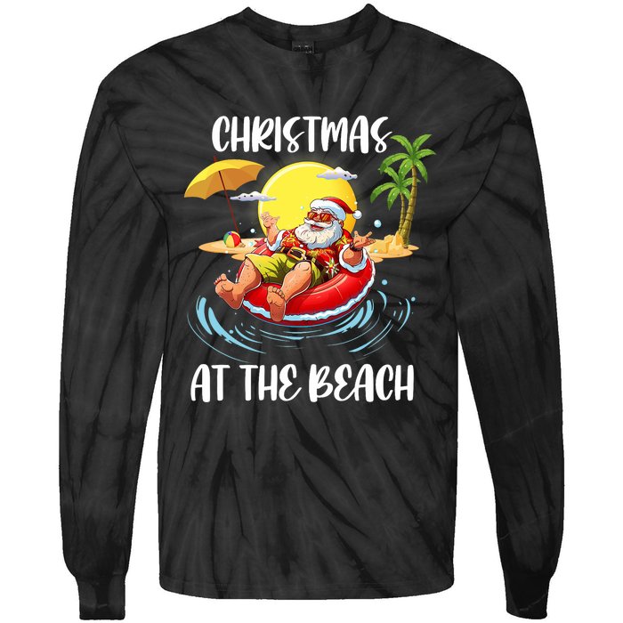 Christmas At The Beach Santa Summer Vacation Beach In July Tie-Dye Long Sleeve Shirt