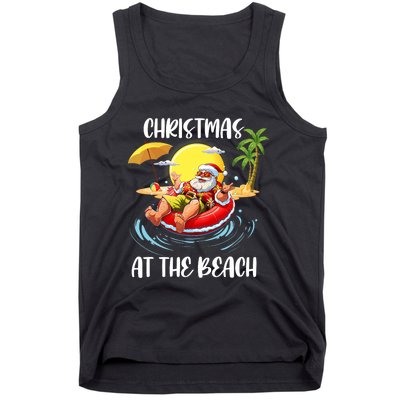 Christmas At The Beach Santa Summer Vacation Beach In July Tank Top