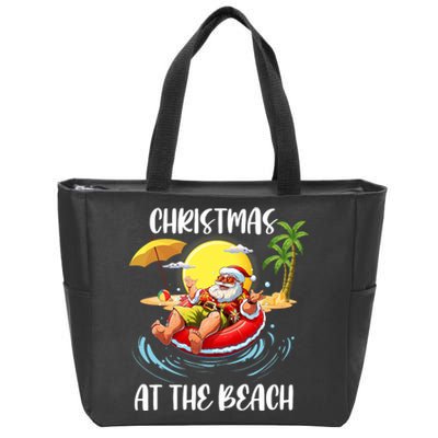 Christmas At The Beach Santa Summer Vacation Beach In July Zip Tote Bag