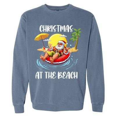 Christmas At The Beach Santa Summer Vacation Beach In July Garment-Dyed Sweatshirt