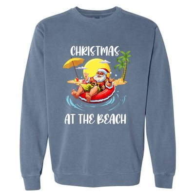 Christmas At The Beach Santa Summer Vacation Beach In July Garment-Dyed Sweatshirt