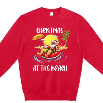 Christmas At The Beach Santa Summer Vacation Beach In July Premium Crewneck Sweatshirt