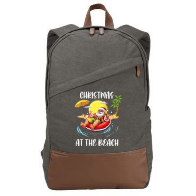 Christmas At The Beach Santa Summer Vacation Beach In July Cotton Canvas Backpack