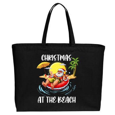 Christmas At The Beach Santa Summer Vacation Beach In July Cotton Canvas Jumbo Tote