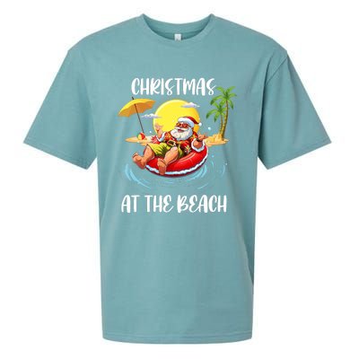 Christmas At The Beach Santa Summer Vacation Beach In July Sueded Cloud Jersey T-Shirt