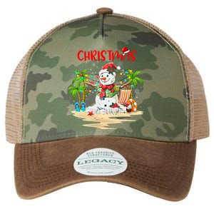 Christmas At The Beach Snowman Summer Vacation Beach In July Legacy Tie Dye Trucker Hat