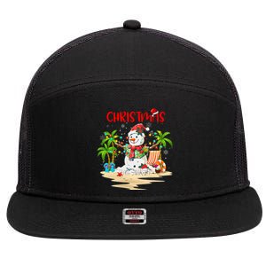 Christmas At The Beach Snowman Summer Vacation Beach In July 7 Panel Mesh Trucker Snapback Hat