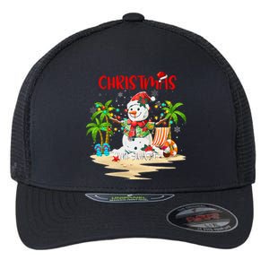 Christmas At The Beach Snowman Summer Vacation Beach In July Flexfit Unipanel Trucker Cap