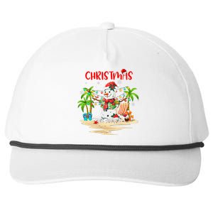 Christmas At The Beach Snowman Summer Vacation Beach In July Snapback Five-Panel Rope Hat