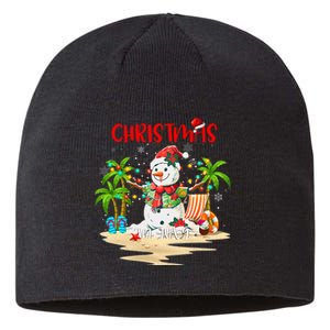 Christmas At The Beach Snowman Summer Vacation Beach In July Sustainable Beanie